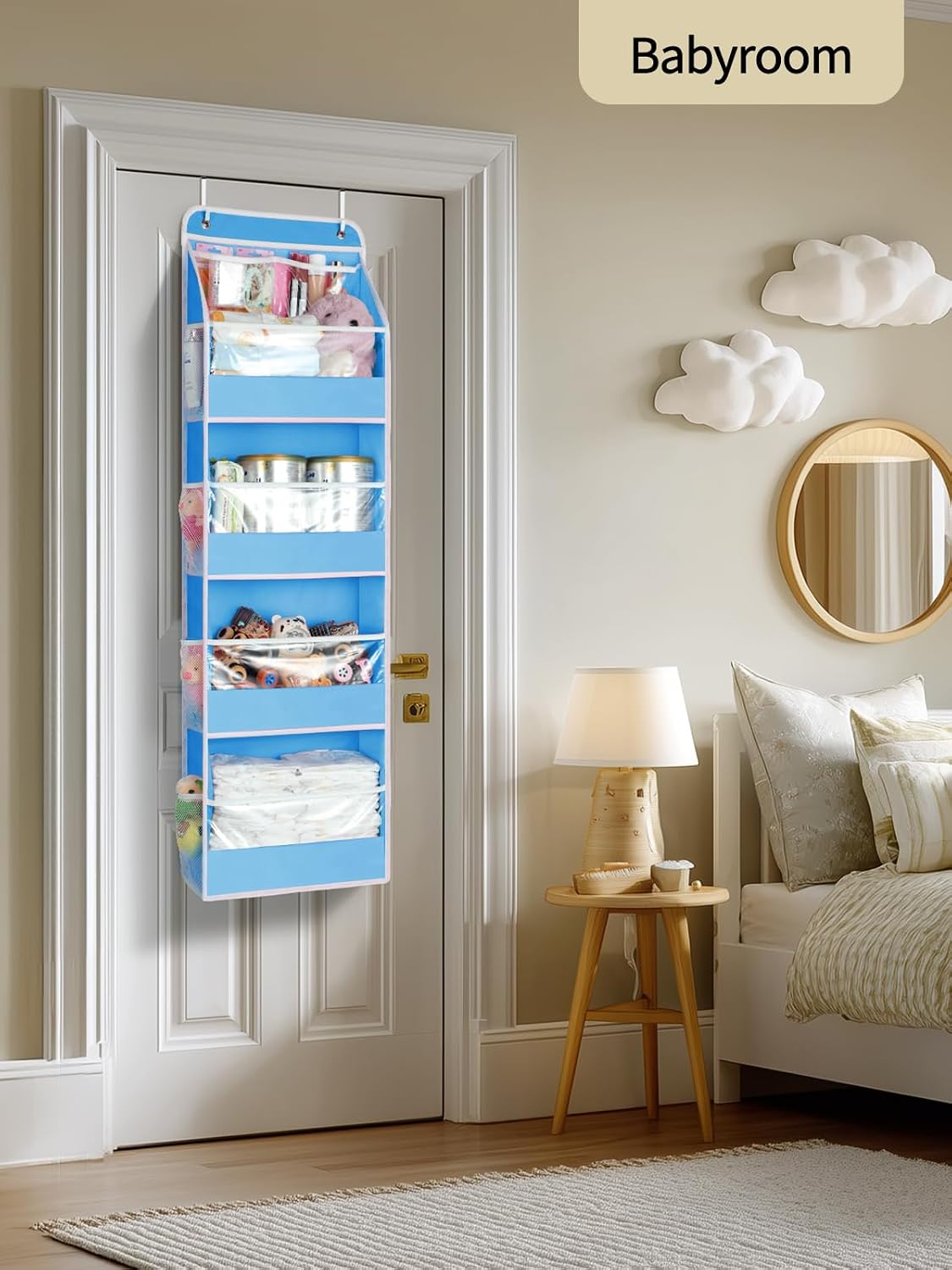 7 Tier Over the Door Organizer, Large Capacity Door Organizer Hanging with Clear PVC Windows, Behind the Door Storage for Bedroom Nursery Closet Laundry Pantry Bathroom, Grey