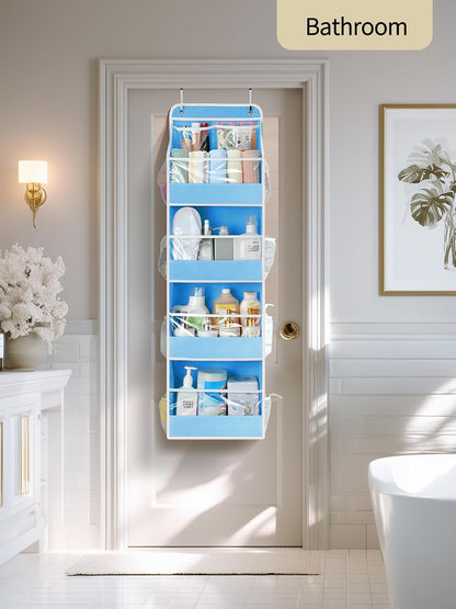 7 Tier Over the Door Organizer, Large Capacity Door Organizer Hanging with Clear PVC Windows, Behind the Door Storage for Bedroom Nursery Closet Laundry Pantry Bathroom, Grey