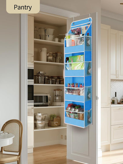 7 Tier Over the Door Organizer, Large Capacity Door Organizer Hanging with Clear PVC Windows, Behind the Door Storage for Bedroom Nursery Closet Laundry Pantry Bathroom, Grey