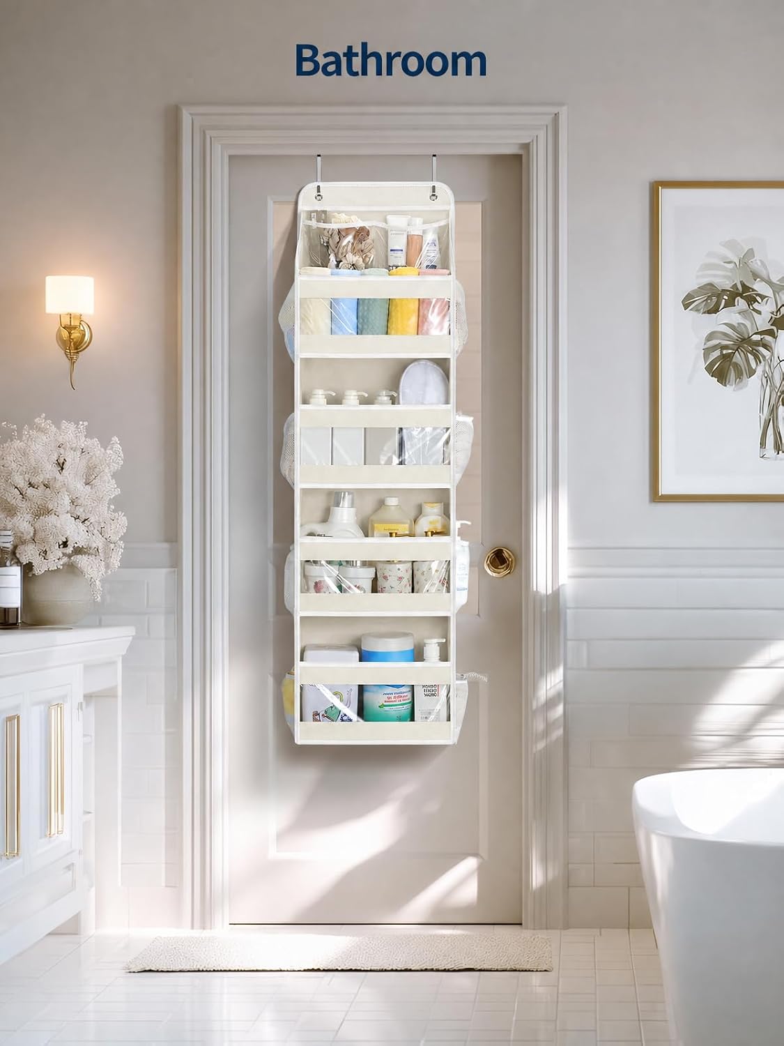 7 Tier Over the Door Organizer, Large Capacity Door Organizer Hanging with Clear PVC Windows, Behind the Door Storage for Bedroom Nursery Closet Laundry Pantry Bathroom, Grey