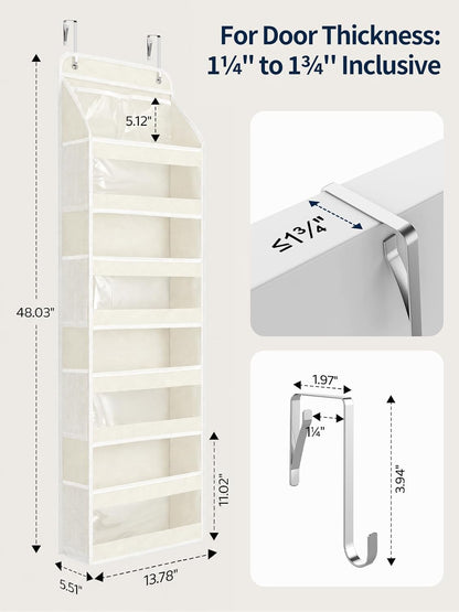 7 Tier Over the Door Organizer, Large Capacity Door Organizer Hanging with Clear PVC Windows, Behind the Door Storage for Bedroom Nursery Closet Laundry Pantry Bathroom, Grey