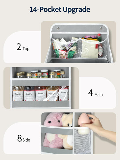 7 Tier Over the Door Organizer, Large Capacity Door Organizer Hanging with Clear PVC Windows, Behind the Door Storage for Bedroom Nursery Closet Laundry Pantry Bathroom, Grey