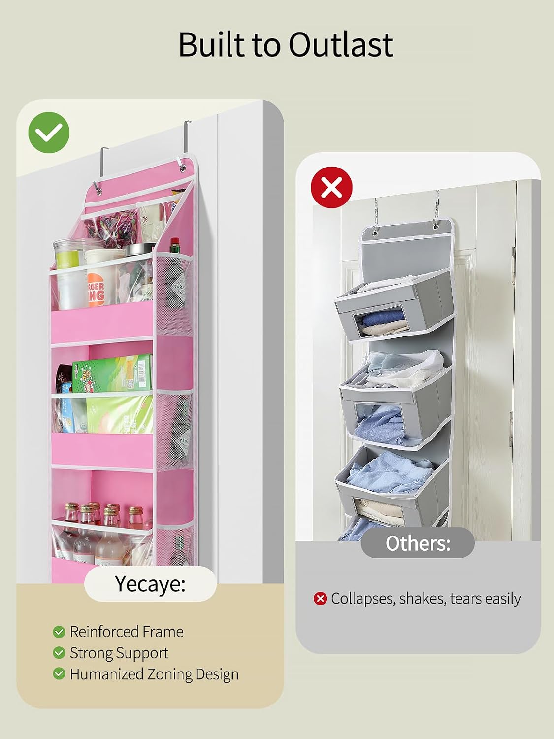 7 Tier Over the Door Organizer, Large Capacity Door Organizer Hanging with Clear PVC Windows, Behind the Door Storage for Bedroom Nursery Closet Laundry Pantry Bathroom, Grey