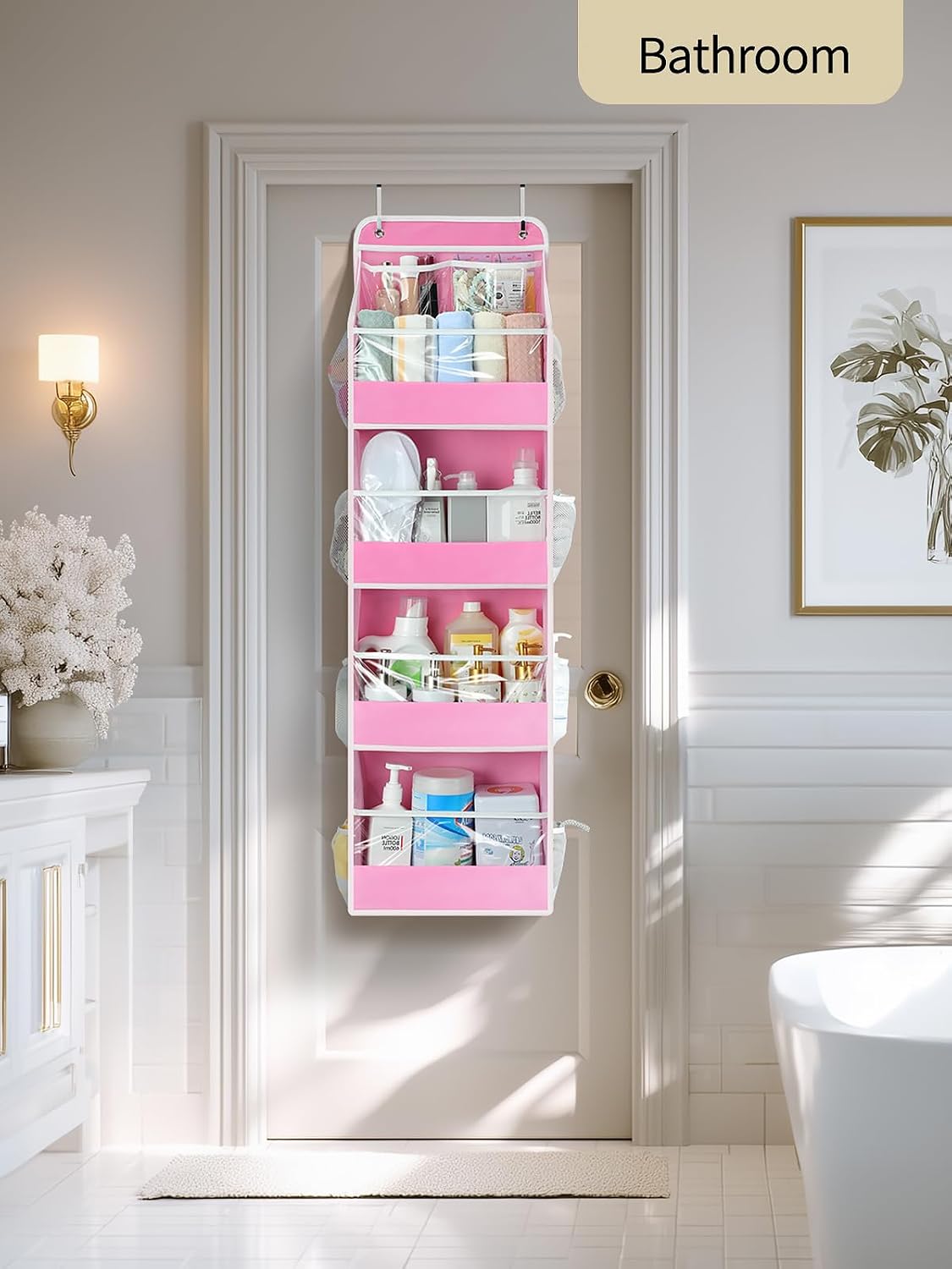 7 Tier Over the Door Organizer, Large Capacity Door Organizer Hanging with Clear PVC Windows, Behind the Door Storage for Bedroom Nursery Closet Laundry Pantry Bathroom, Grey