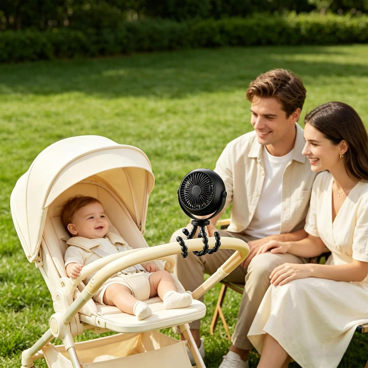 360 Degree Adjustable Flexible Tripod Fan with Display Panel and Soft Night Light for Infant Carriage and Outdoor Use