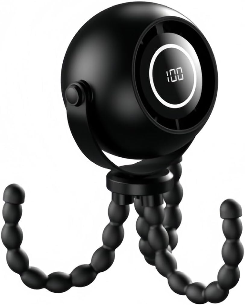 360 Degree Adjustable Flexible Tripod Fan with Display Panel and Soft Night Light for Infant Carriage and Outdoor Use