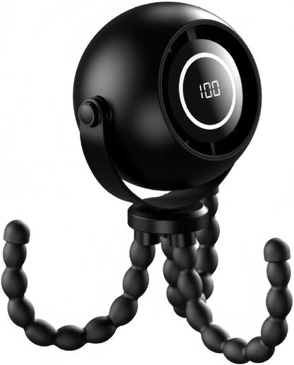 360 Degree Adjustable Flexible Tripod Fan with Display Panel and Soft Night Light for Infant Carriage and Outdoor Use