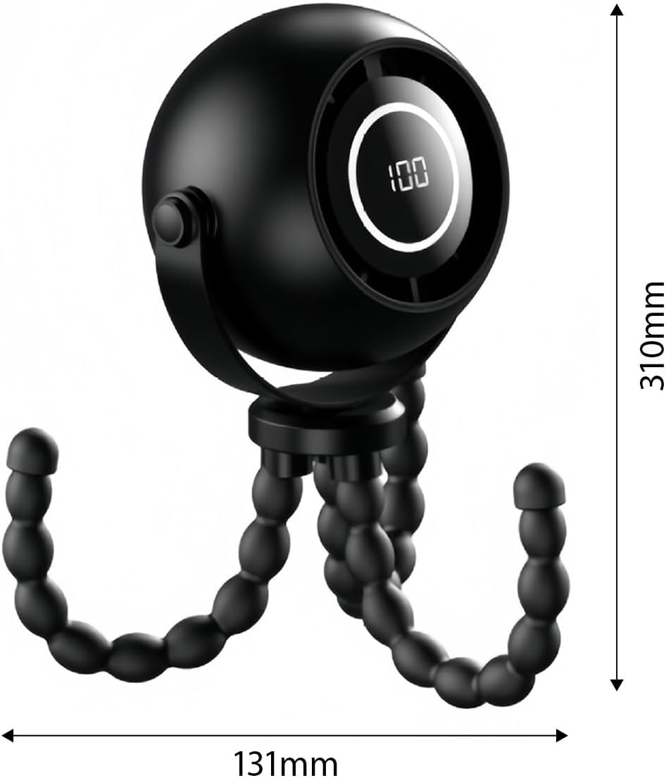 360 Degree Adjustable Flexible Tripod Fan with Display Panel and Soft Night Light for Infant Carriage and Outdoor Use