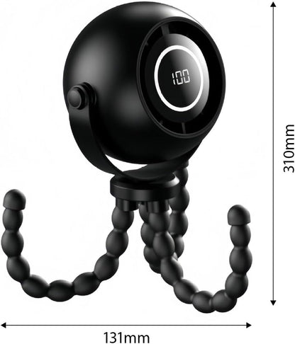 360 Degree Adjustable Flexible Tripod Fan with Display Panel and Soft Night Light for Infant Carriage and Outdoor Use