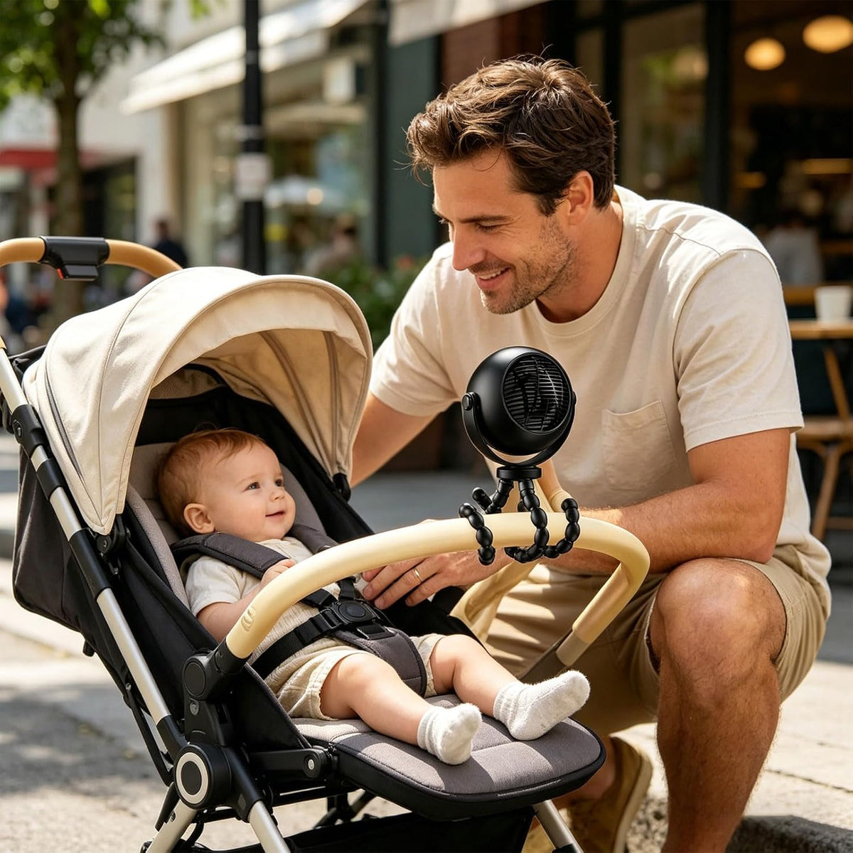 360 Degree Adjustable Flexible Tripod Fan with Display Panel and Soft Night Light for Infant Carriage and Outdoor Use