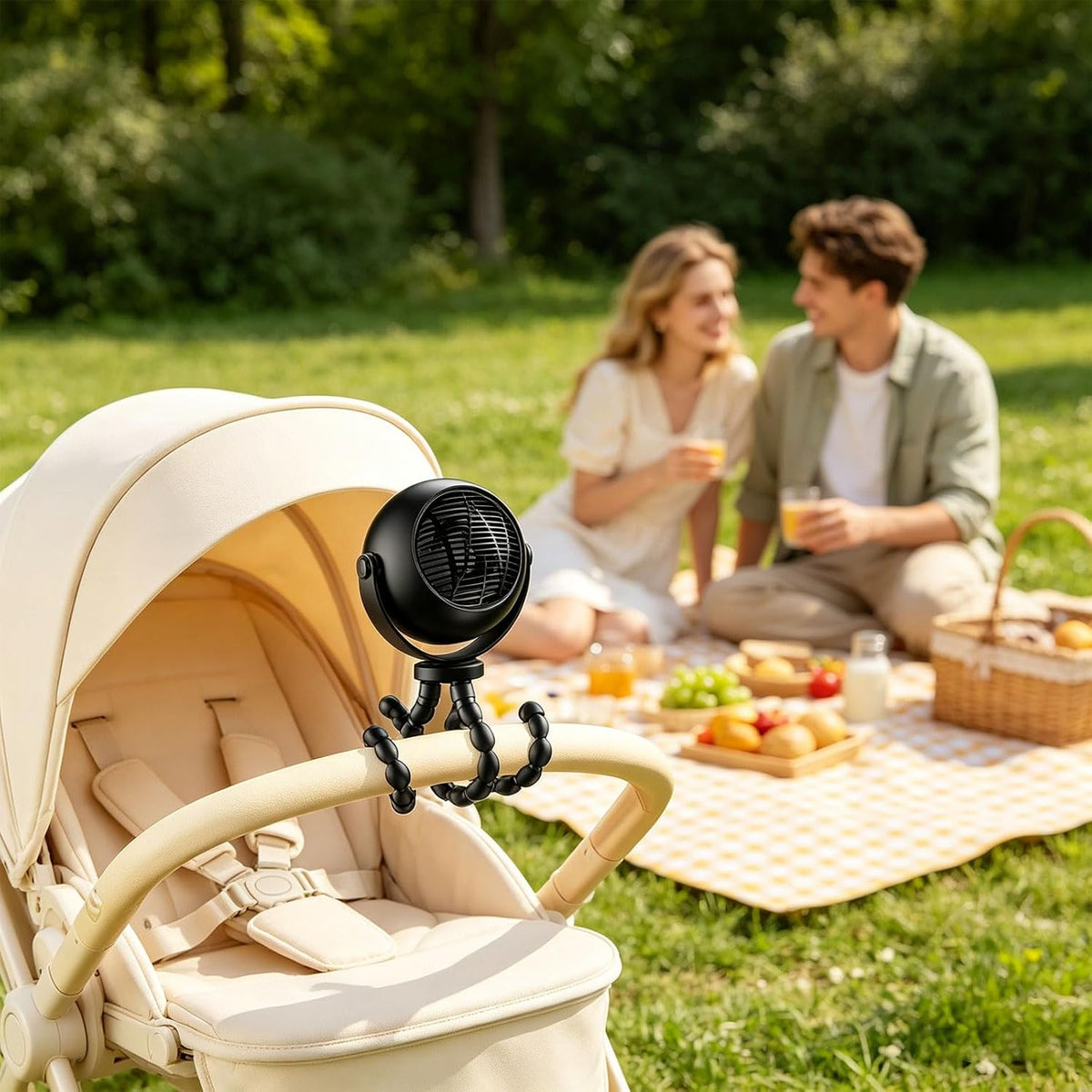 360 Degree Adjustable Flexible Tripod Fan with Display Panel and Soft Night Light for Infant Carriage and Outdoor Use
