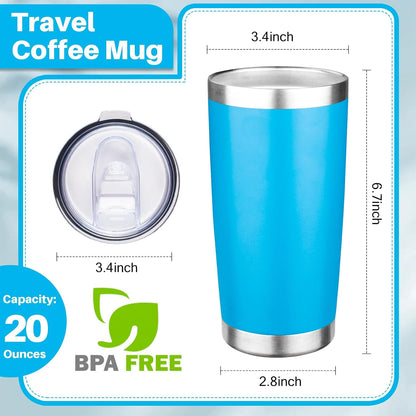 20oz Tumbler with Lid Double Wall Vacuum Insulated Travel Coffee Mug Stainless Steel Thermal Cup Powder Coated Sturdy Coffee Tumbler Bulk for Hot and Cold Beverages (Green-Teal-Orange-Yellow,4)