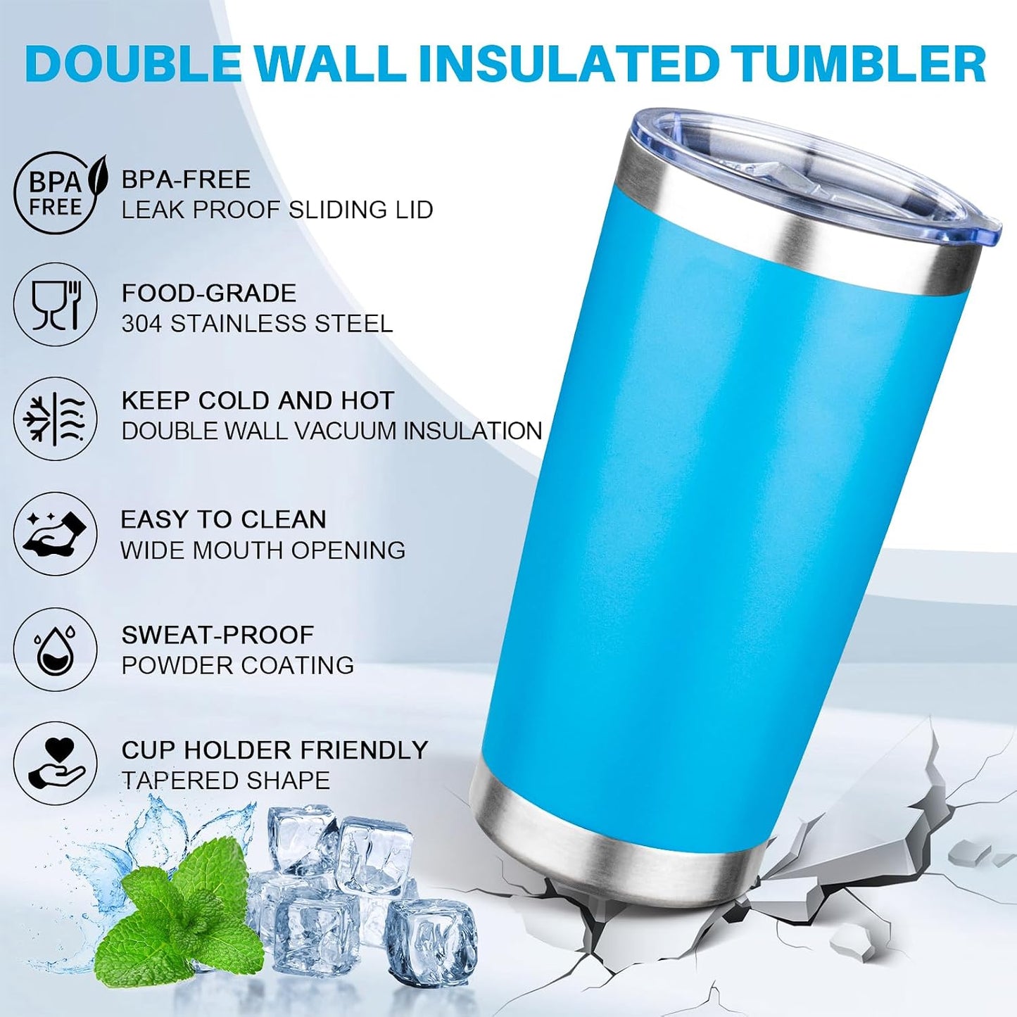 20oz Tumbler with Lid Double Wall Vacuum Insulated Travel Coffee Mug Stainless Steel Thermal Cup Powder Coated Sturdy Coffee Tumbler Bulk for Hot and Cold Beverages (Green-Teal-Orange-Yellow,4)