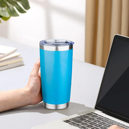 20oz Tumbler with Lid Double Wall Vacuum Insulated Travel Coffee Mug Stainless Steel Thermal Cup Powder Coated Sturdy Coffee Tumbler Bulk for Hot and Cold Beverages (Green-Teal-Orange-Yellow,4)