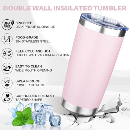 20oz Tumbler with Lid Double Wall Vacuum Insulated Travel Coffee Mug Stainless Steel Thermal Cup Powder Coated Sturdy Coffee Tumbler Bulk for Hot and Cold Beverages (Green-Teal-Orange-Yellow,4)