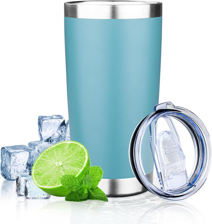 20oz Tumbler with Lid Double Wall Vacuum Insulated Travel Coffee Mug Stainless Steel Thermal Cup Powder Coated Sturdy Coffee Tumbler Bulk for Hot and Cold Beverages (Green-Teal-Orange-Yellow,4)