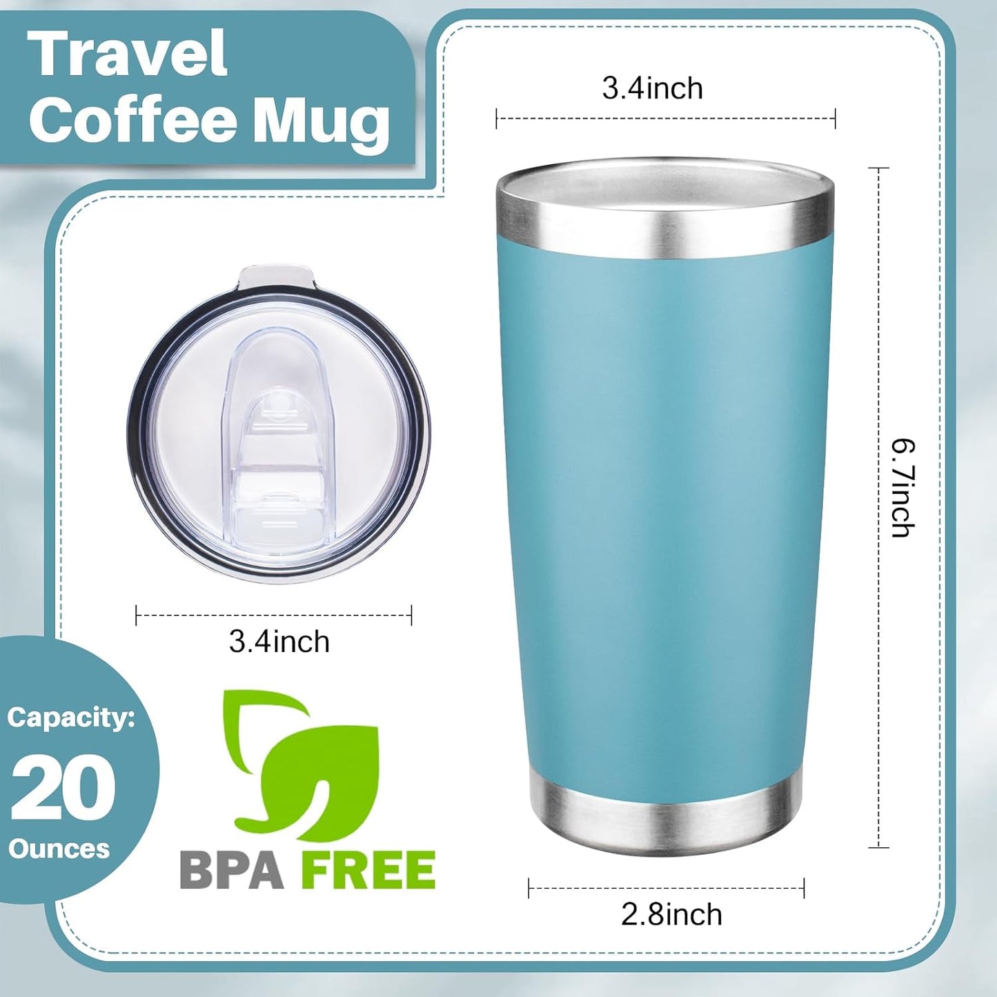 20oz Tumbler with Lid Double Wall Vacuum Insulated Travel Coffee Mug Stainless Steel Thermal Cup Powder Coated Sturdy Coffee Tumbler Bulk for Hot and Cold Beverages (Green-Teal-Orange-Yellow,4)