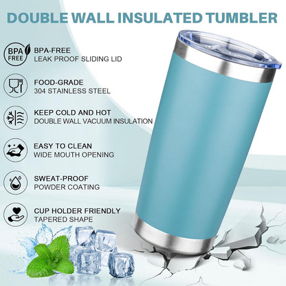20oz Tumbler with Lid Double Wall Vacuum Insulated Travel Coffee Mug Stainless Steel Thermal Cup Powder Coated Sturdy Coffee Tumbler Bulk for Hot and Cold Beverages (Green-Teal-Orange-Yellow,4)