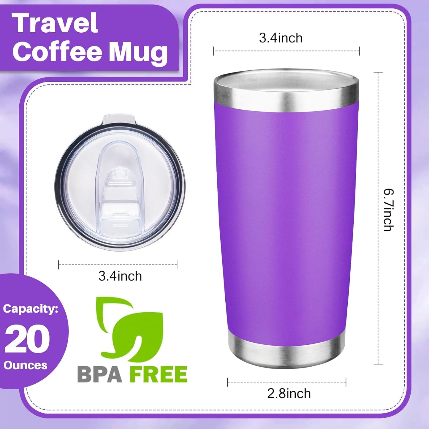 20oz Tumbler with Lid Double Wall Vacuum Insulated Travel Coffee Mug Stainless Steel Thermal Cup Powder Coated Sturdy Coffee Tumbler Bulk for Hot and Cold Beverages (Green-Teal-Orange-Yellow,4)