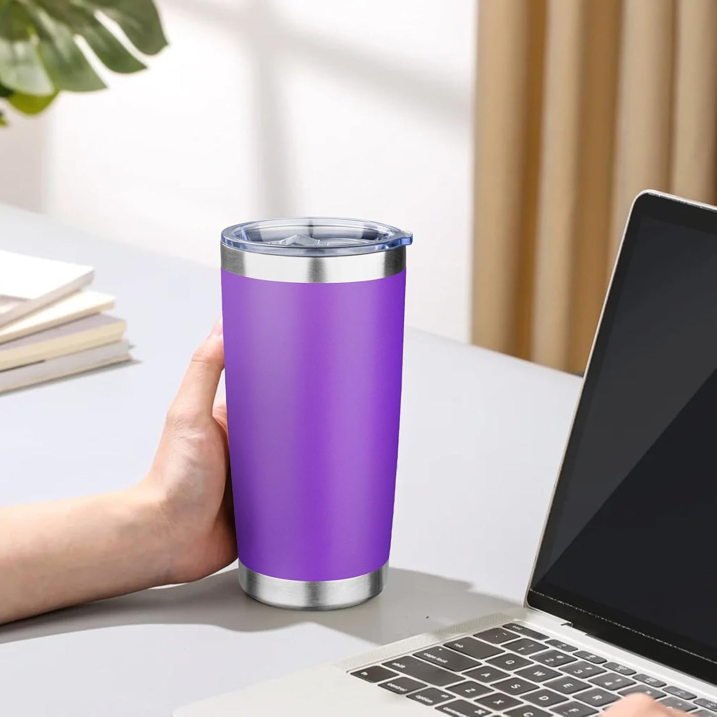 20oz Tumbler with Lid Double Wall Vacuum Insulated Travel Coffee Mug Stainless Steel Thermal Cup Powder Coated Sturdy Coffee Tumbler Bulk for Hot and Cold Beverages (Green-Teal-Orange-Yellow,4)