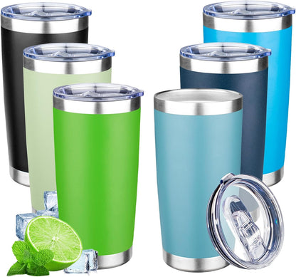 20oz Tumbler with Lid Double Wall Vacuum Insulated Travel Coffee Mug Stainless Steel Thermal Cup Powder Coated Sturdy Coffee Tumbler Bulk for Hot and Cold Beverages (Green-Teal-Orange-Yellow,4)