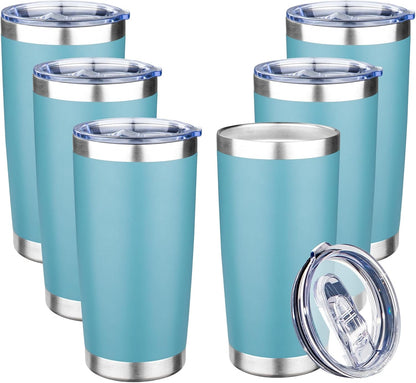 20oz Tumbler with Lid Double Wall Vacuum Insulated Travel Coffee Mug Stainless Steel Thermal Cup Powder Coated Sturdy Coffee Tumbler Bulk for Hot and Cold Beverages (Green-Teal-Orange-Yellow,4)