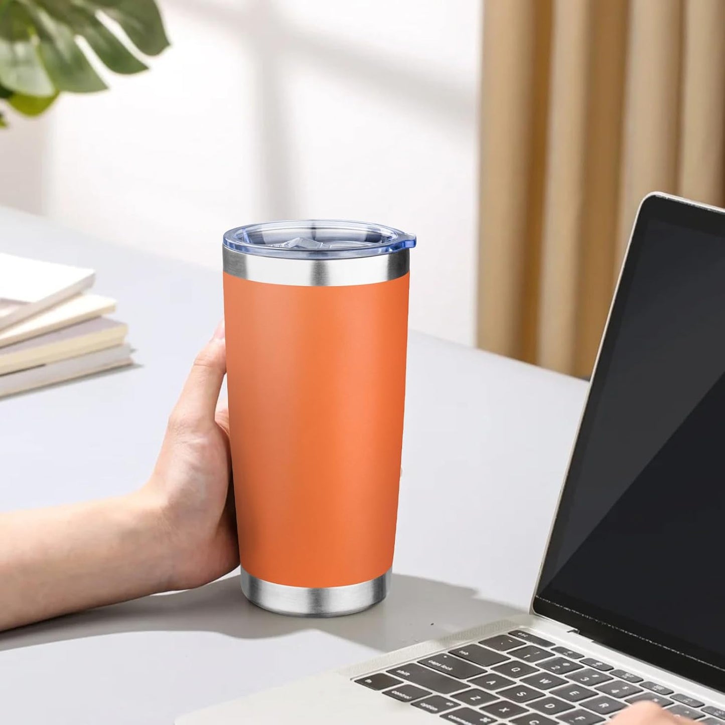 20oz Tumbler with Lid Double Wall Vacuum Insulated Travel Coffee Mug Stainless Steel Thermal Cup Powder Coated Sturdy Coffee Tumbler Bulk for Hot and Cold Beverages (Green-Teal-Orange-Yellow,4)