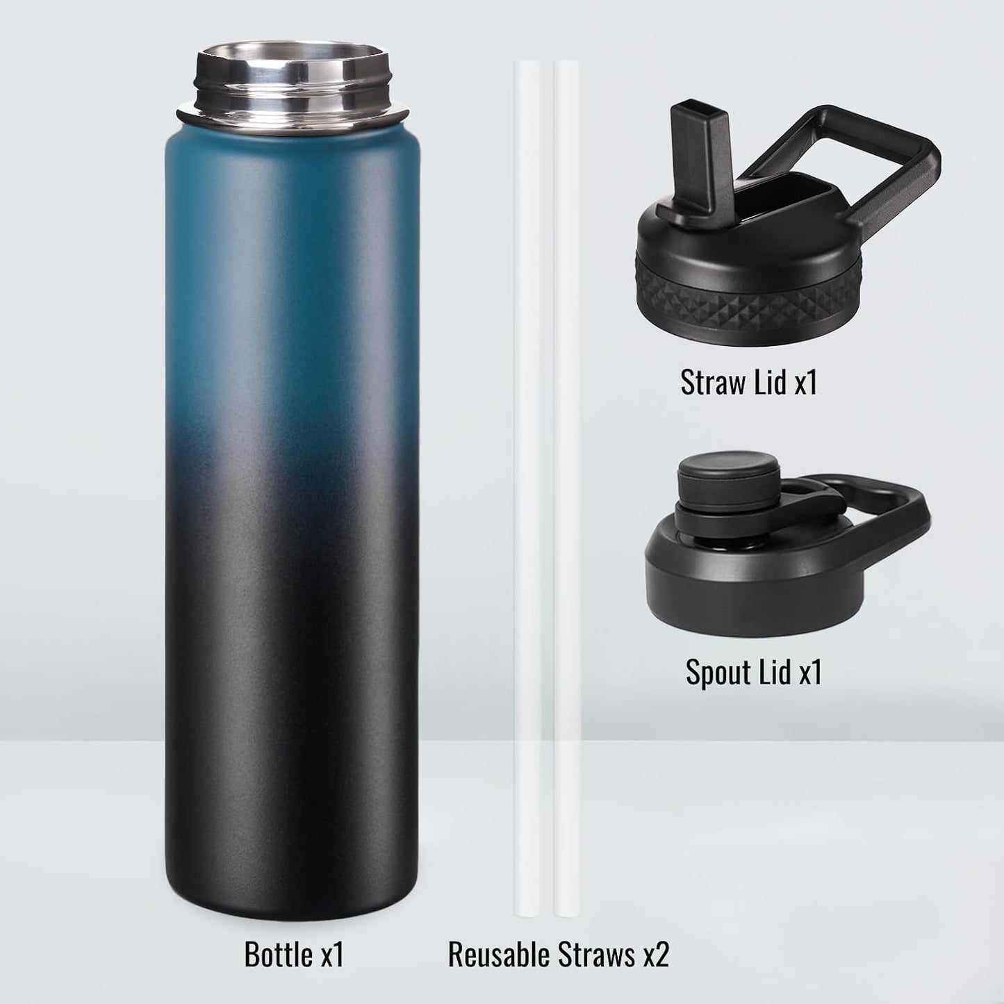 Insulated Water Bottle with Handle, 304 Stainless Steel Water Bottles with Wide Mouth, Double Wall Vacuum Sports Water Bottle, BPA Free, Keep Cold and Hot, 18 Ounces, Black/Gray