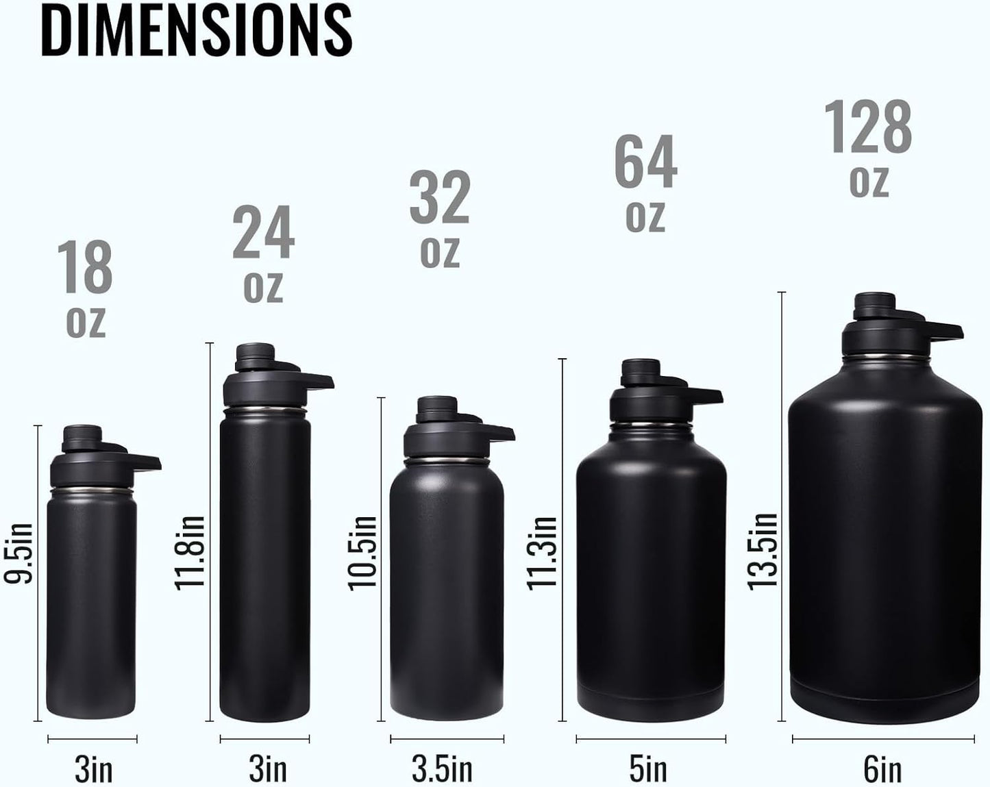 Insulated Water Bottle with Handle, 304 Stainless Steel Water Bottles with Wide Mouth, Double Wall Vacuum Sports Water Bottle, BPA Free, Keep Cold and Hot, 18 Ounces, Black/Gray