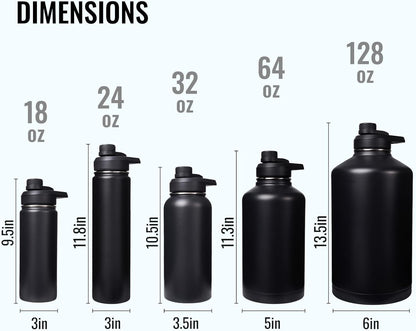 Insulated Water Bottle with Handle, 304 Stainless Steel Water Bottles with Wide Mouth, Double Wall Vacuum Sports Water Bottle, BPA Free, Keep Cold and Hot, 18 Ounces, Black/Gray