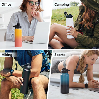 Insulated Water Bottle with Handle, 304 Stainless Steel Water Bottles with Wide Mouth, Double Wall Vacuum Sports Water Bottle, BPA Free, Keep Cold and Hot, 18 Ounces, Black/Gray