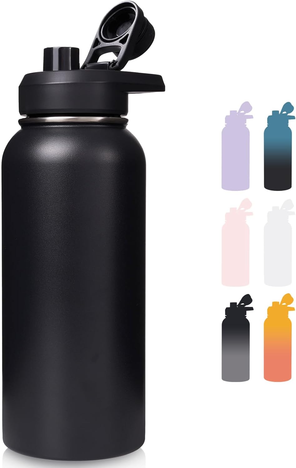Insulated Water Bottle with Handle, 304 Stainless Steel Water Bottles with Wide Mouth, Double Wall Vacuum Sports Water Bottle, BPA Free, Keep Cold and Hot, 18 Ounces, Black/Gray