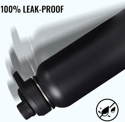Insulated Water Bottle with Handle, 304 Stainless Steel Water Bottles with Wide Mouth, Double Wall Vacuum Sports Water Bottle, BPA Free, Keep Cold and Hot, 18 Ounces, Black/Gray