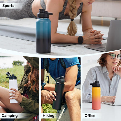 Insulated Water Bottle with Handle, 304 Stainless Steel Water Bottles with Wide Mouth, Double Wall Vacuum Sports Water Bottle, BPA Free, Keep Cold and Hot, 18 Ounces, Black/Gray