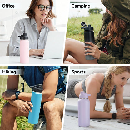 Insulated Water Bottle with Handle, 304 Stainless Steel Water Bottles with Wide Mouth, Double Wall Vacuum Sports Water Bottle, BPA Free, Keep Cold and Hot, 18 Ounces, Black/Gray