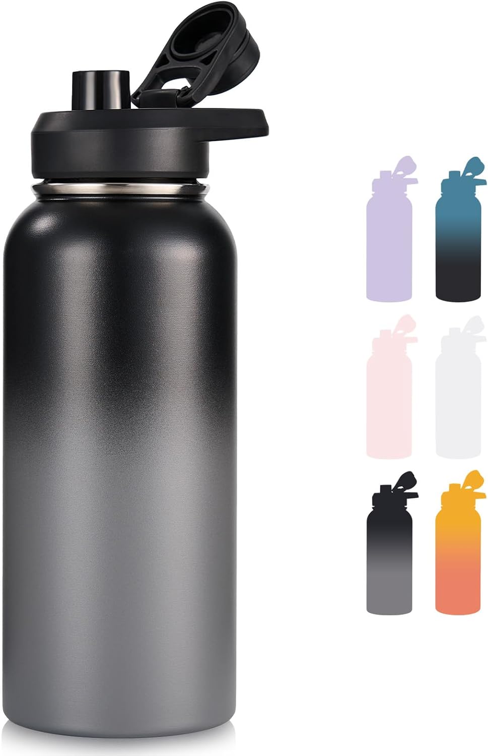 Insulated Water Bottle with Handle, 304 Stainless Steel Water Bottles with Wide Mouth, Double Wall Vacuum Sports Water Bottle, BPA Free, Keep Cold and Hot, 18 Ounces, Black/Gray