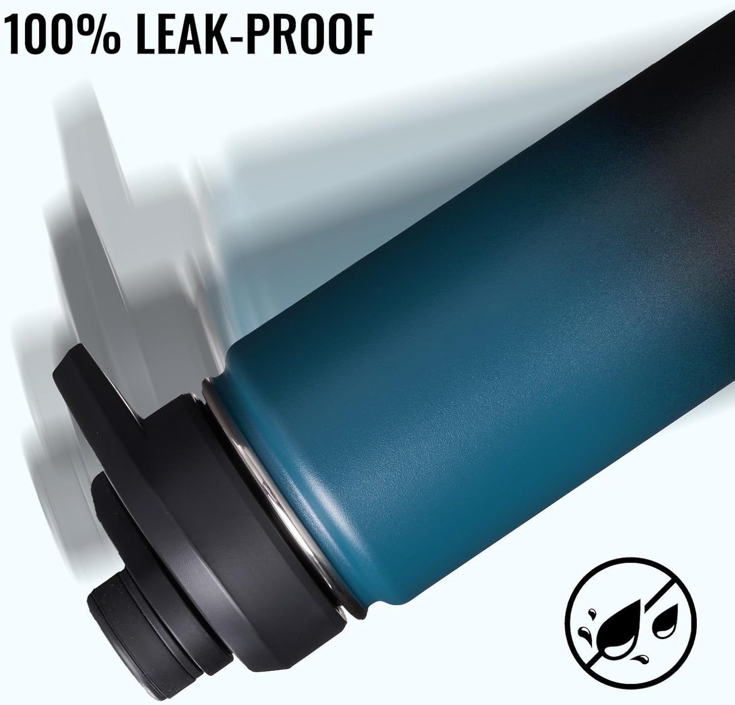 Insulated Water Bottle with Handle, 304 Stainless Steel Water Bottles with Wide Mouth, Double Wall Vacuum Sports Water Bottle, BPA Free, Keep Cold and Hot, 18 Ounces, Black/Gray