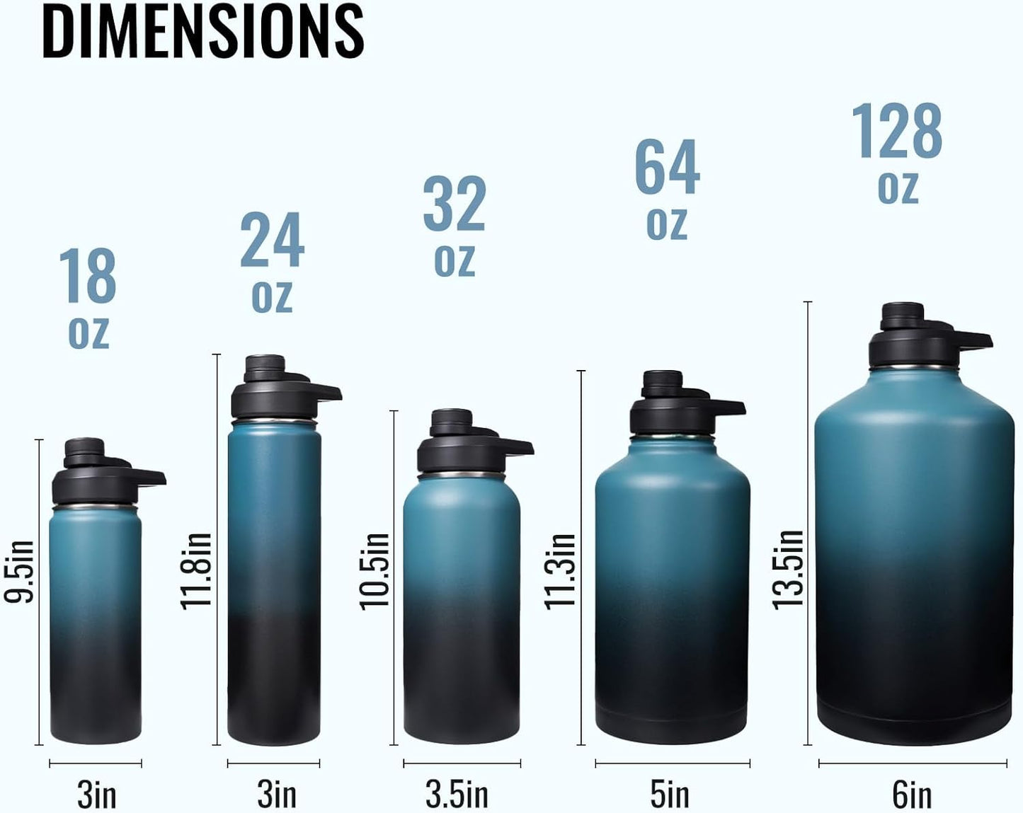 Insulated Water Bottle with Handle, 304 Stainless Steel Water Bottles with Wide Mouth, Double Wall Vacuum Sports Water Bottle, BPA Free, Keep Cold and Hot, 18 Ounces, Black/Gray