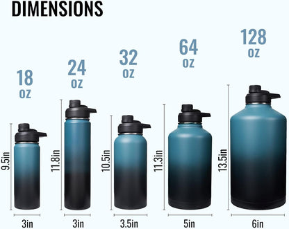 Insulated Water Bottle with Handle, 304 Stainless Steel Water Bottles with Wide Mouth, Double Wall Vacuum Sports Water Bottle, BPA Free, Keep Cold and Hot, 18 Ounces, Black/Gray