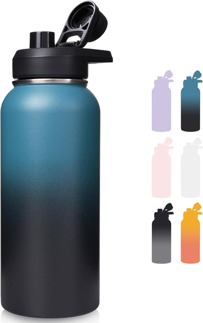 Insulated Water Bottle with Handle, 304 Stainless Steel Water Bottles with Wide Mouth, Double Wall Vacuum Sports Water Bottle, BPA Free, Keep Cold and Hot, 18 Ounces, Black/Gray