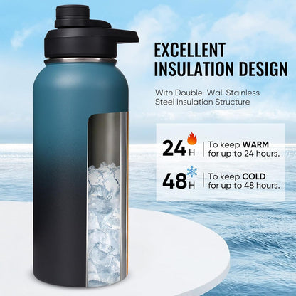 Insulated Water Bottle with Handle, 304 Stainless Steel Water Bottles with Wide Mouth, Double Wall Vacuum Sports Water Bottle, BPA Free, Keep Cold and Hot, 18 Ounces, Black/Gray