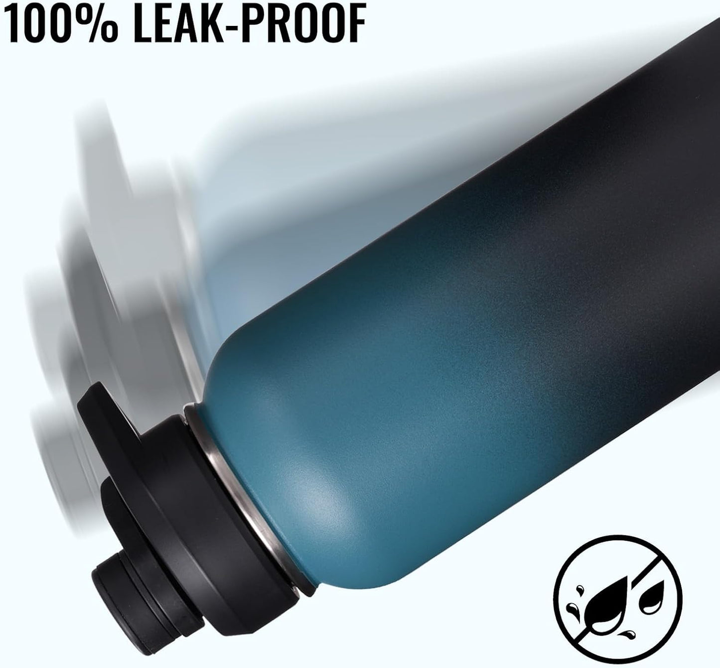 Insulated Water Bottle with Handle, 304 Stainless Steel Water Bottles with Wide Mouth, Double Wall Vacuum Sports Water Bottle, BPA Free, Keep Cold and Hot, 18 Ounces, Black/Gray