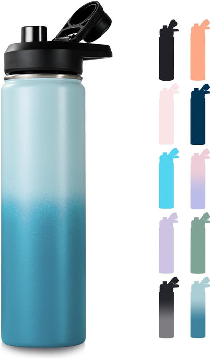 Insulated Water Bottle with Handle, 304 Stainless Steel Water Bottles with Wide Mouth, Double Wall Vacuum Sports Water Bottle, BPA Free, Keep Cold and Hot, 18 Ounces, Black/Gray