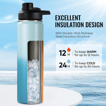 Insulated Water Bottle with Handle, 304 Stainless Steel Water Bottles with Wide Mouth, Double Wall Vacuum Sports Water Bottle, BPA Free, Keep Cold and Hot, 18 Ounces, Black/Gray