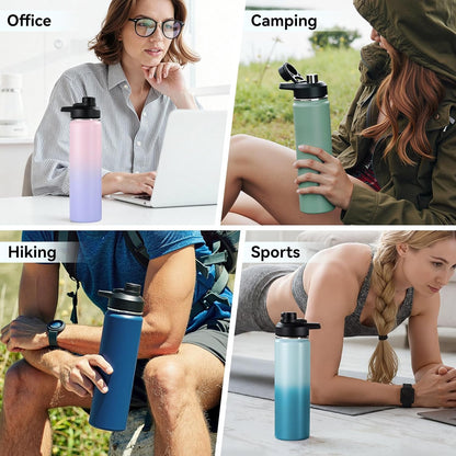 Insulated Water Bottle with Handle, 304 Stainless Steel Water Bottles with Wide Mouth, Double Wall Vacuum Sports Water Bottle, BPA Free, Keep Cold and Hot, 18 Ounces, Black/Gray