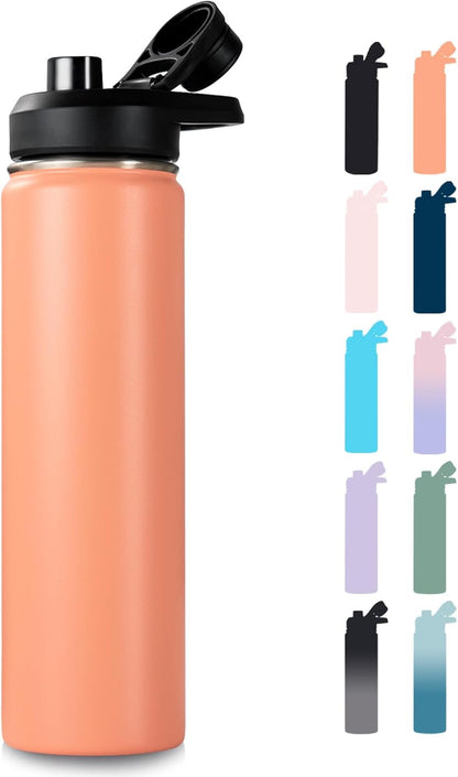 Insulated Water Bottle with Handle, 304 Stainless Steel Water Bottles with Wide Mouth, Double Wall Vacuum Sports Water Bottle, BPA Free, Keep Cold and Hot, 18 Ounces, Black/Gray