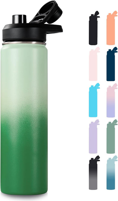 Insulated Water Bottle with Handle, 304 Stainless Steel Water Bottles with Wide Mouth, Double Wall Vacuum Sports Water Bottle, BPA Free, Keep Cold and Hot, 18 Ounces, Black/Gray