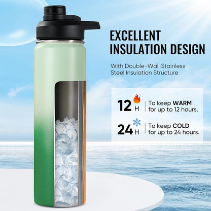 Insulated Water Bottle with Handle, 304 Stainless Steel Water Bottles with Wide Mouth, Double Wall Vacuum Sports Water Bottle, BPA Free, Keep Cold and Hot, 18 Ounces, Black/Gray