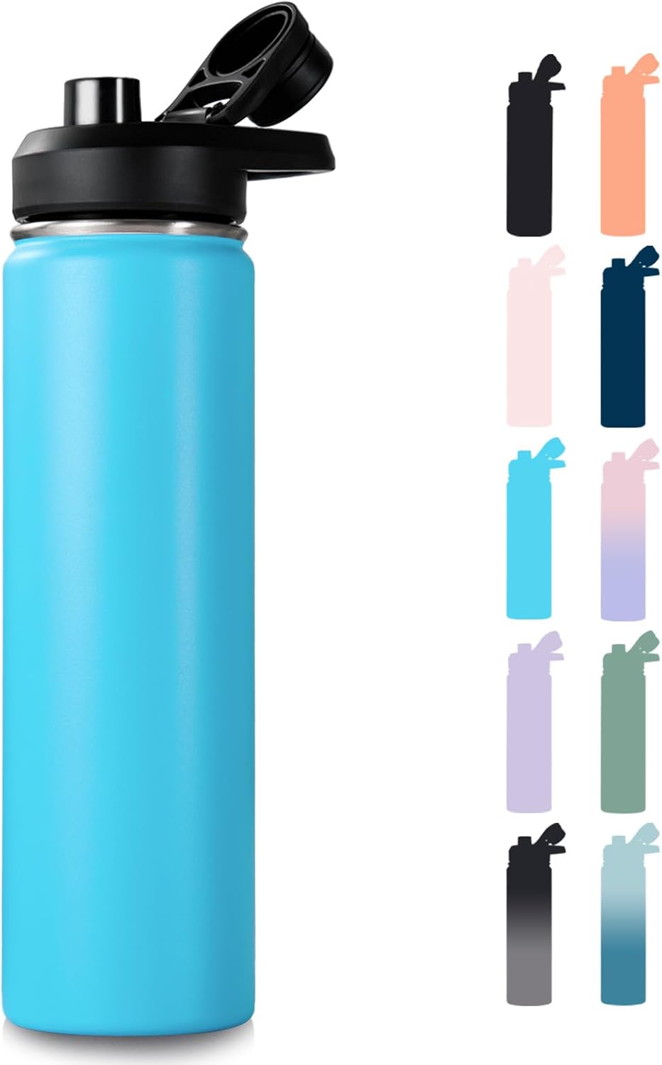 Insulated Water Bottle with Handle, 304 Stainless Steel Water Bottles with Wide Mouth, Double Wall Vacuum Sports Water Bottle, BPA Free, Keep Cold and Hot, 18 Ounces, Black/Gray
