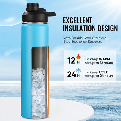 Insulated Water Bottle with Handle, 304 Stainless Steel Water Bottles with Wide Mouth, Double Wall Vacuum Sports Water Bottle, BPA Free, Keep Cold and Hot, 18 Ounces, Black/Gray